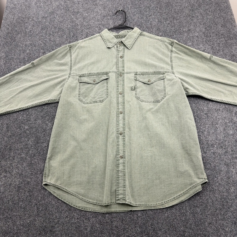 Vintage Faded Glory Button Down Men XL Green Cotton Long Sleeve Workwear Utility